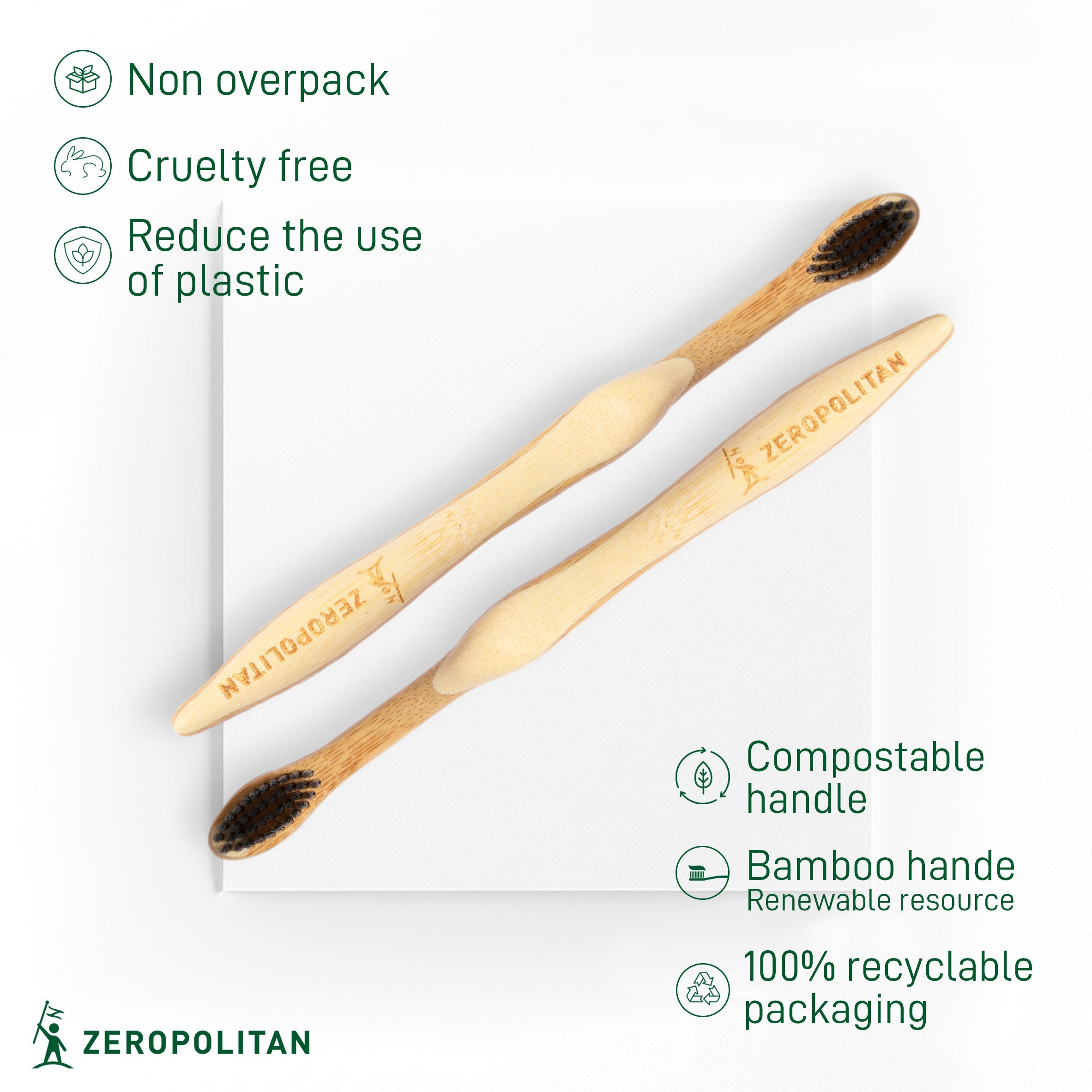 Bamboo Toothbrush with Charcoal Bristles - 4 Pack