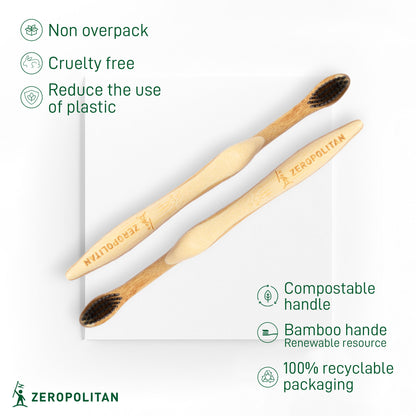 Bamboo Toothbrush with Charcoal Bristles - 4 Pack